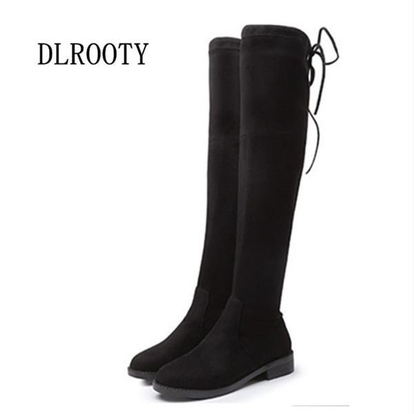 

женщины snow boots over-the-knee 2020 зимние женские повседневная обувь женщина моды платформа round toe lace up plus размер 34-43, Black