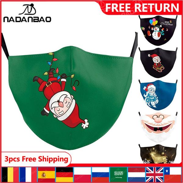 

nadanbao новый год симпатичные маски для взрослых рождество cosplay маска для печати моющийся resuable face cover санта клаус cartton детски