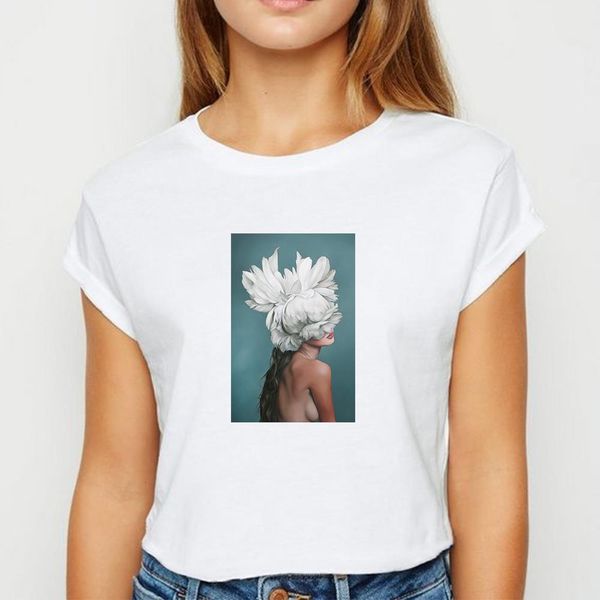 

hipster tee feather flower girl t-shirts kawaii spring summer t shirt women casual show thin white o-neck tshirt