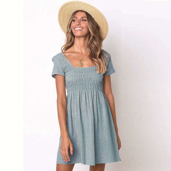 

women's cotton medium skirt 2020 new solid color short sleeve drs, Black;gray