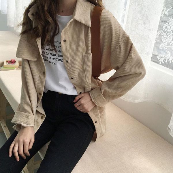 

women's shirt work plus size boyfriend button blouse woman shirts casual long sleeve korean fashion clothing corduroy shirts, White
