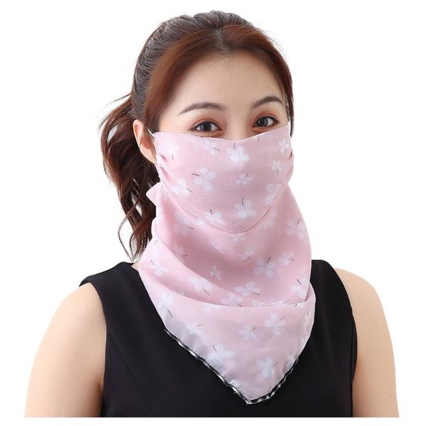 

breathable neck cooling scarf reusable chiffon thin bandana women dustproof sunscreen multi-function face scarf, Blue;gray