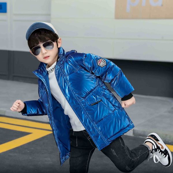 

winter 3-8 years boys blue shiny jacket kids hooded warm winter coat white duck down eyewear gift mask pocket waterproof 0930, Blue;gray