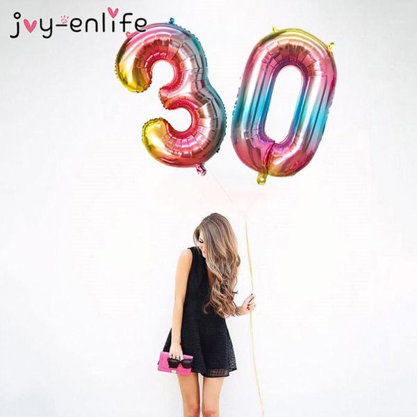 

32inch iridescent rainbow color number foil balloons birthday wedding party decoration digital balloon number air ballon globos1