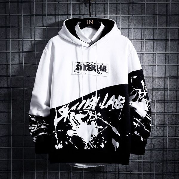 

splicing street style sweatshirt hip hop printed men's fashion kg-141, Black
