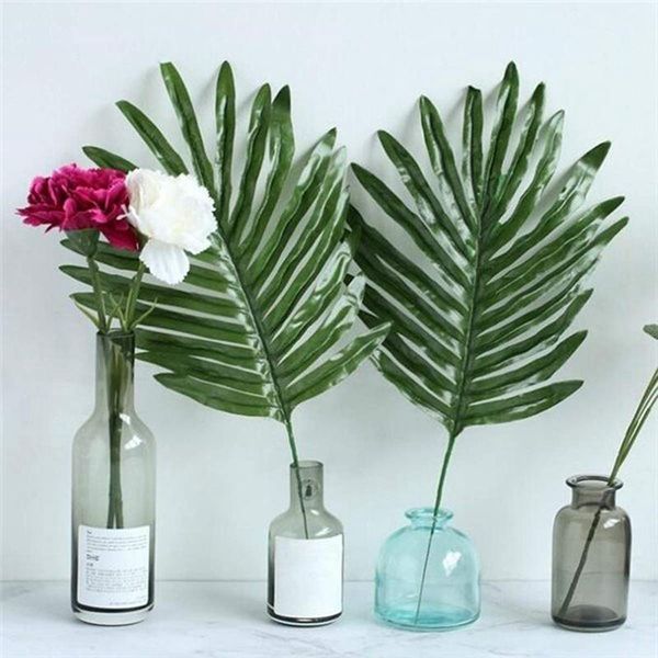 

decorative flowers & wreaths 24 pcs artificial palm leaves with stems tropical plant faux safari hawaiian luau party jungle beach birthday d