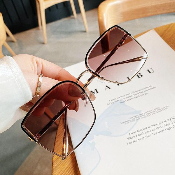 

new irregular half-frame trimmed sunglasses fashion trend vintage luxury gradient all-match high-quality female sun glasses, White;black
