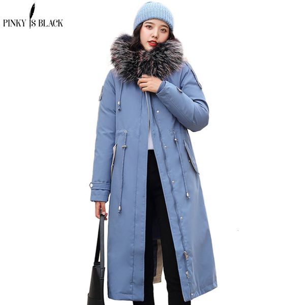 

pinkyisblack 2020 hooded parkas womens thicken down cotton coat female long fur collar winter jacket for women removable lining, Black