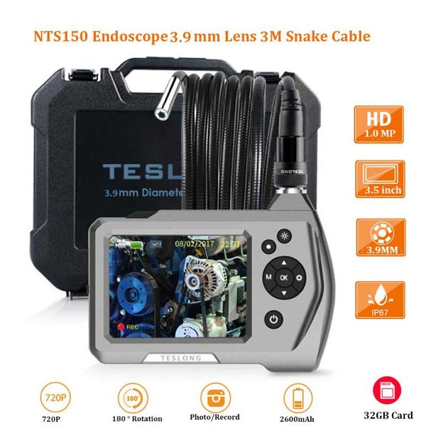 

cameras nts150 3.9mm diameter 3.5" lcd monitor digital endoscope inspection camera 32gb dvr borescope zoom rotate 6 leds 1.0mp