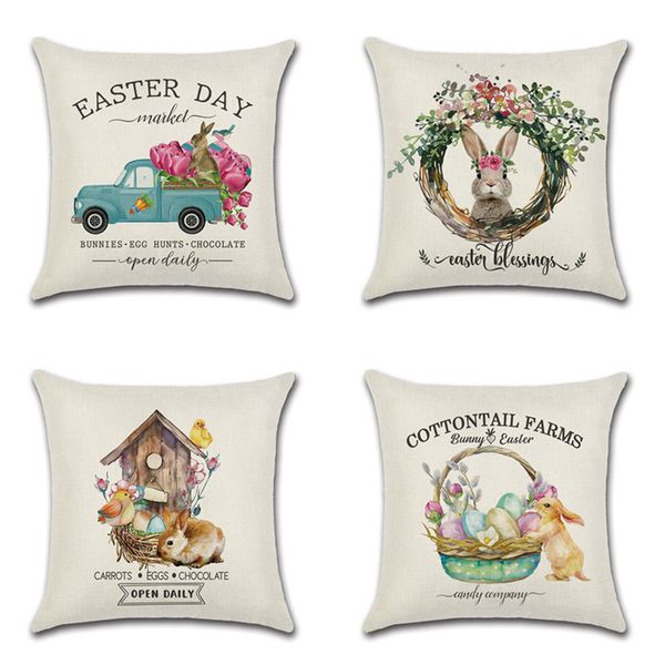 

1pcs rabbit easter eggs cute wooden house basket print cushion cover throw pillow cover nordic room decoration for home car sofa