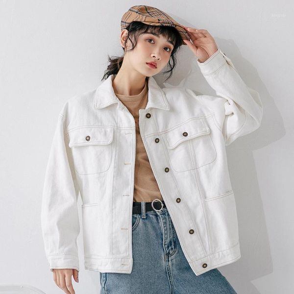 

100% cotton denim jacket 2021 autumn new korean style solid white short jeans jacket women female student short coat l00471, Black;brown