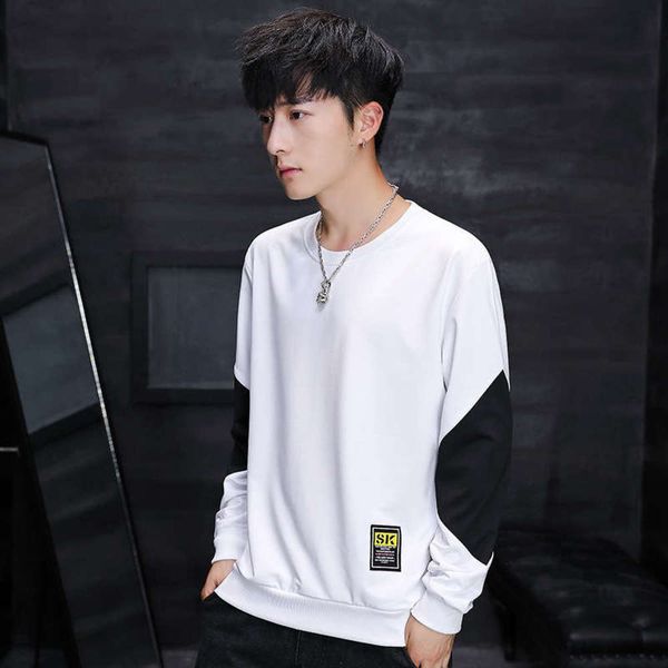 

sleeve autumn round neck men's long cotton sports loose sweater trend t-shirt clothes for men, Gray