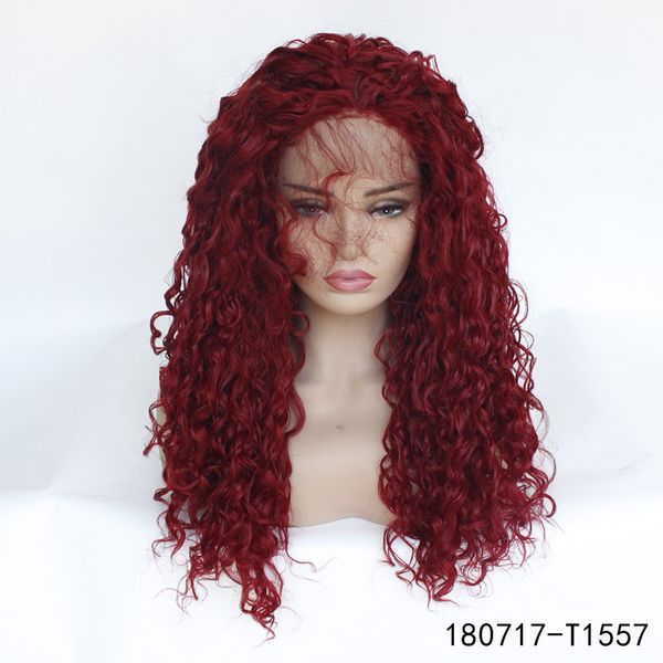 

burgundy full synthetic 14~26 inches simulation human hair lace front wigs perruques de cheveux humains 180717-t1557, Black;brown