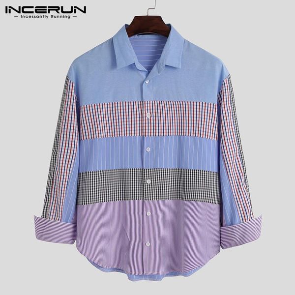 

men's casual shirts incerun fashion men patchwork shirt lapel long sleeve button personality 2021 streetwear brand chemise s-5xl, White;black