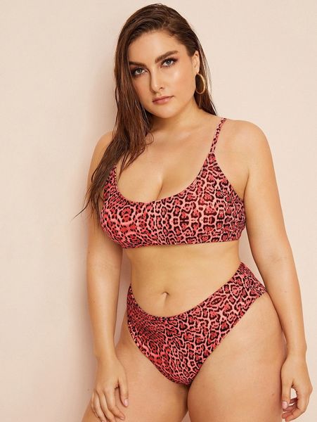 

plus leopard high waisted bikini swimsuit r4nx#, Black