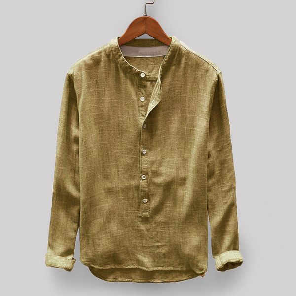 

new long sleeve pure color cotton linen men's shirt in autumn of 2021slim fit fashion floral print dress males clothes, White;black