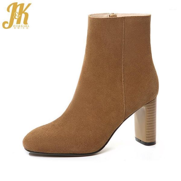 

j&k charming ankle boots brand high thick heel women shoes female footwear new arrival side zip natural leather autumn boots1, Black