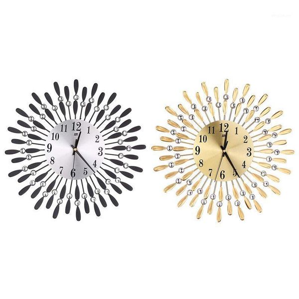 

15 inch 3d large wall clock shiny rhinestone sun style modern living room decor1