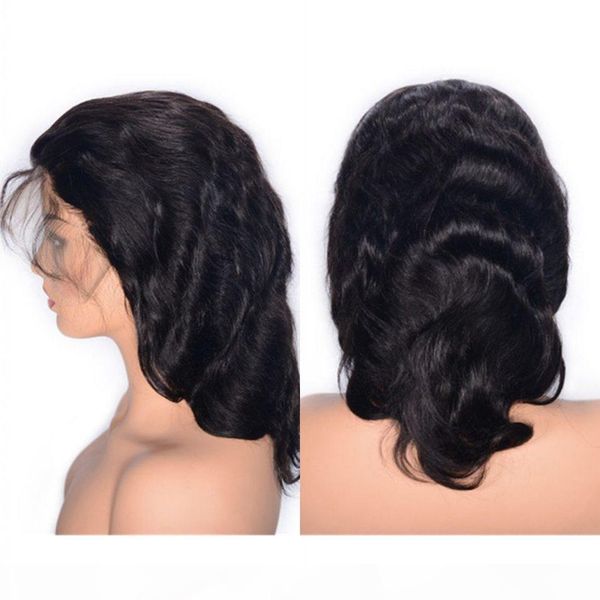 

mongolian human hair lace front wigs natural color virgin hair glueless lace wig 10 inches body wave wig, Black;brown