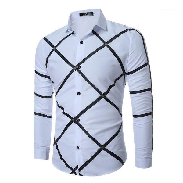 

men's casual shirts 2021 design long sleeve mens plaid/geometric printed slim fit floral fasion plus size1, White;black