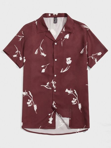 

men floral print high low shirt x8ow#, White;black