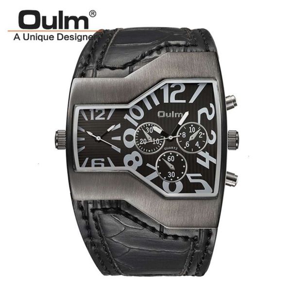 

oulm quartz personality double time zone fashion large dial belt men's