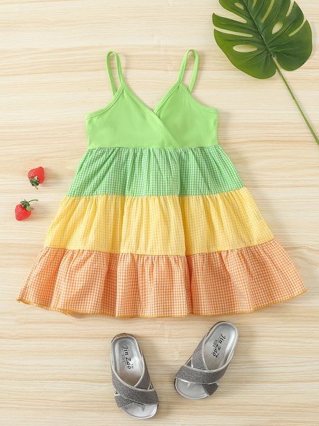 

toddler girls gingham print colorblock cami dress she, Red;yellow
