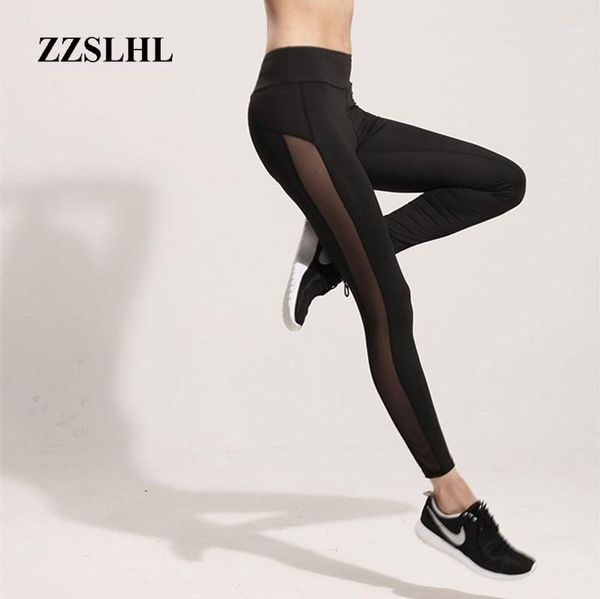 

women's leggings mesh stitching stretch pants translucent women's sports tights1, Black