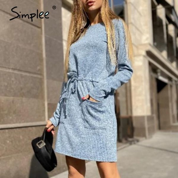 

casual dresses simplee a-line women's dress lace up pocket o-neck long sleeve comfortable autumn holiday office 2021, Black;gray