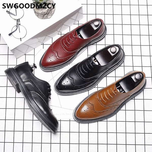 

brogue shoes men formal italian brand elevator shoes for men brown dress business classic luxury designer buty meskie, Black