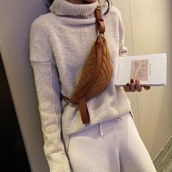 

new fashion handbags wear-resistant fashion fanny chest bag women plush shoulder pack solid color waist phone purse