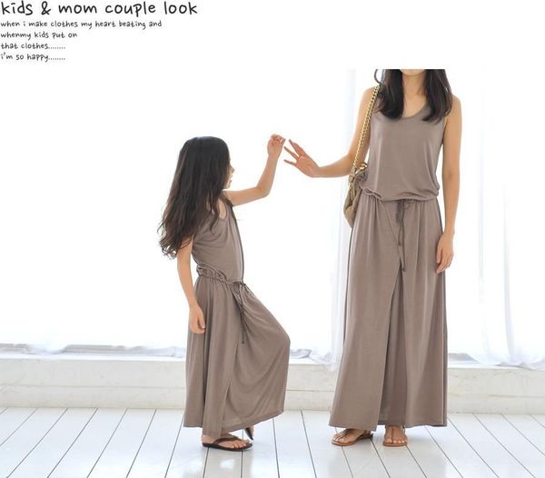 

clothing sets matching mother and daughter dresses 2021 summer family clothes girls modal maxi elegant brown dress for child teenager, White