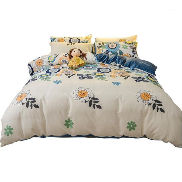 

bedding sets a pure cotton b coral fleece 4-piece winter addition flannel bed sheet quilt cover fitted milk set1