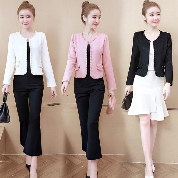 

women autumn jackets and coats pink white black long sleeve coat plus size slim short jacket1, Black;brown