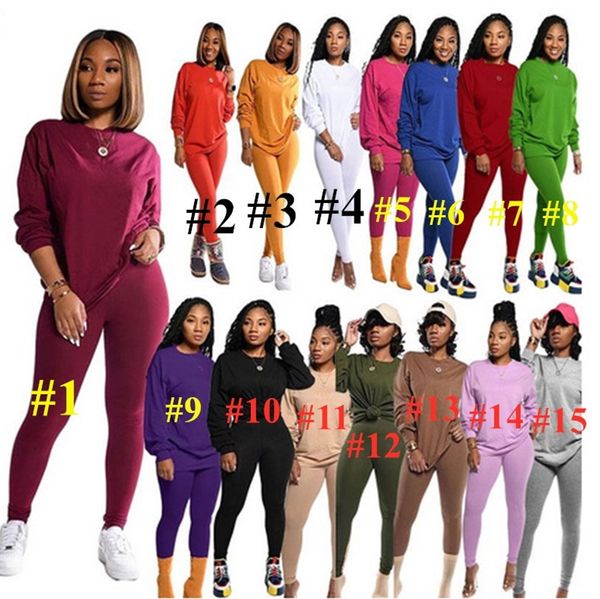 

plus size women tracksuit autumn winter long sleeve sweatshirts sweater pants leggings two piece outfits candy color sportswear suit e101506, White