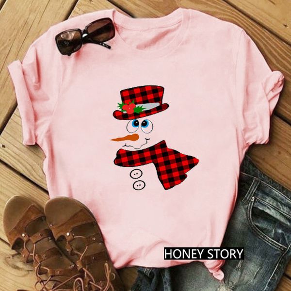 

women girls christmas pink t-shirts print elk summer style short sleeve fashion design sell, White