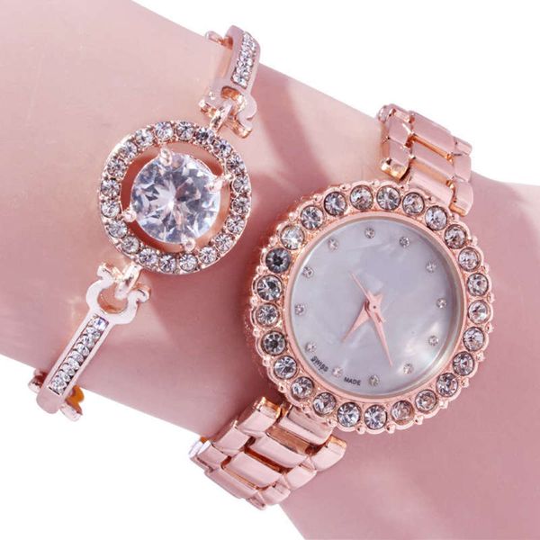 

fashion new steel band women's watch trend with bracelet set quartz strap diamond bracelet watch for women, Slivery;brown