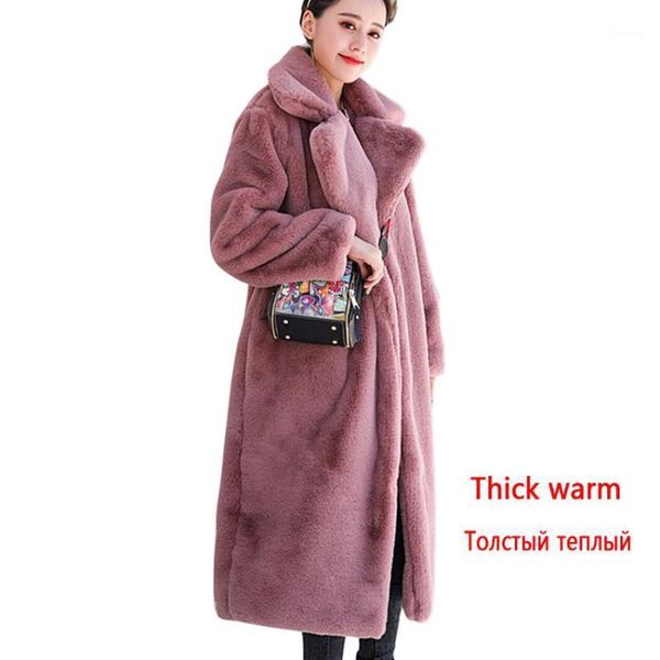 

winter of high-quality women in the fake fur coat long luxury fur lapel warm thick coat plus female size teddy coats1, Black