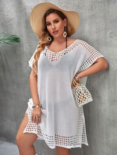 

plus hollow out knitted cover up 15nm#, Black