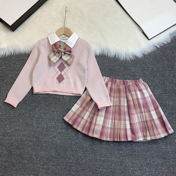 

luxury high-end girl suit short skirt knitted jacket fake two-piece 2020 fashion college wind ing, White