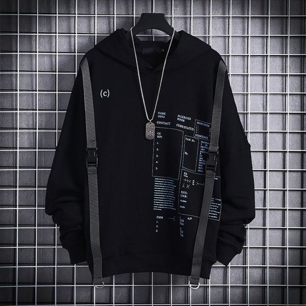 

ribbons hip hop hooded autumn winter hoodies sweatshirts men sport letter casual streetwear black male pullover kg-14