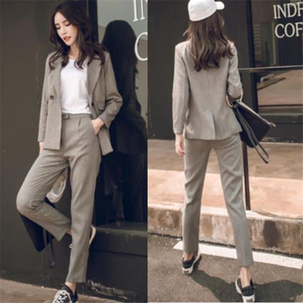 

vintage pants suits women elegant office lady suit formal work blazer jacket trouser two piece set 2020 spring autumn outfit, White