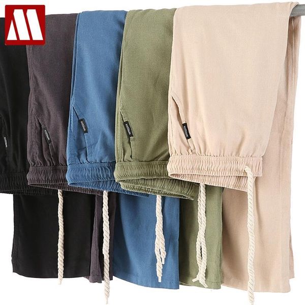 

brand new men cotton linen casual pants men's solid thin breathable joggers sweatpants plus size m-xxxxl straight trousers1, Black
