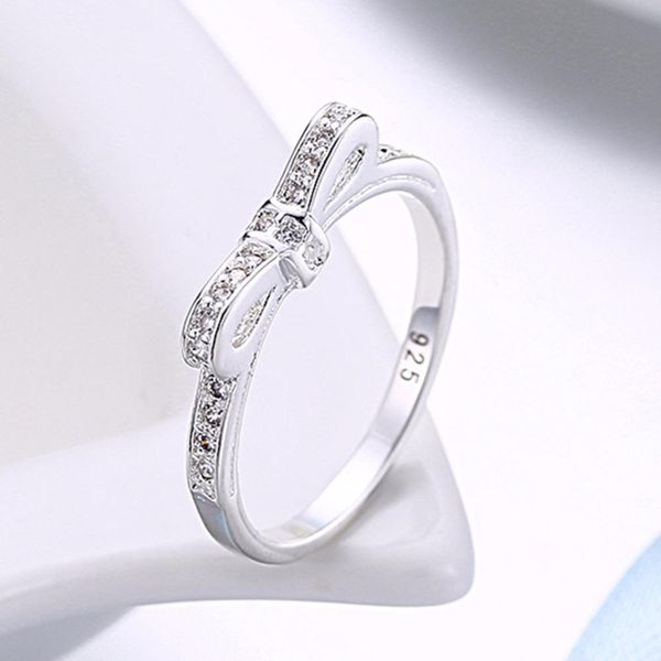 

beautiful retre silver ring cz zircon crystal bow tie pretty fashion wedding silver color women lady ring jewelry h sqckzf