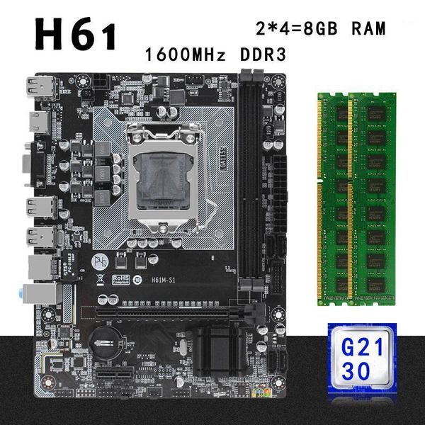 

h61 deskmotherboard set kit h61m-s1 with intel g2130 lga1155 cpu 8g(2*4g) ddr3 ram mico-atx integrated graphics1