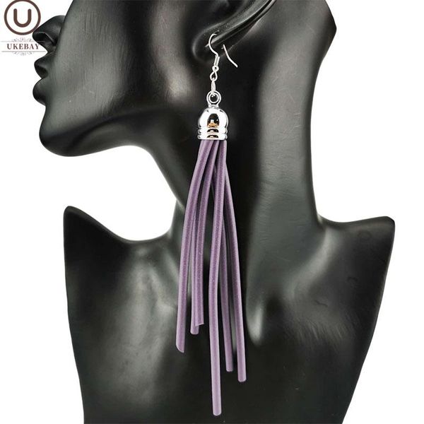 

ukebay new purple tassel earrings women handmade jewelry long earrings boho ear accessories 6 colors drop earring rubber jewelry, Silver