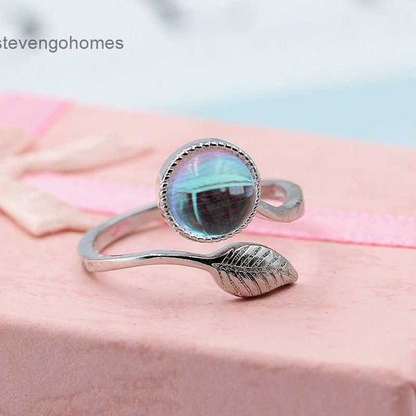 

little female fresh moonlight stone fruit leaf round crystal ring, Silver