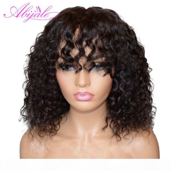 

abijale deep wave wig remy no lace front human hair wigs for black women machina made wig 150% density, Black;brown