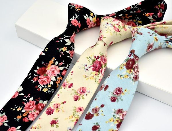 

bow ties (50pcs/lot)6cm 100% cotton printing floral tie informal fashion mens necktie 33 colors wedding party skinny for gift, Black;gray