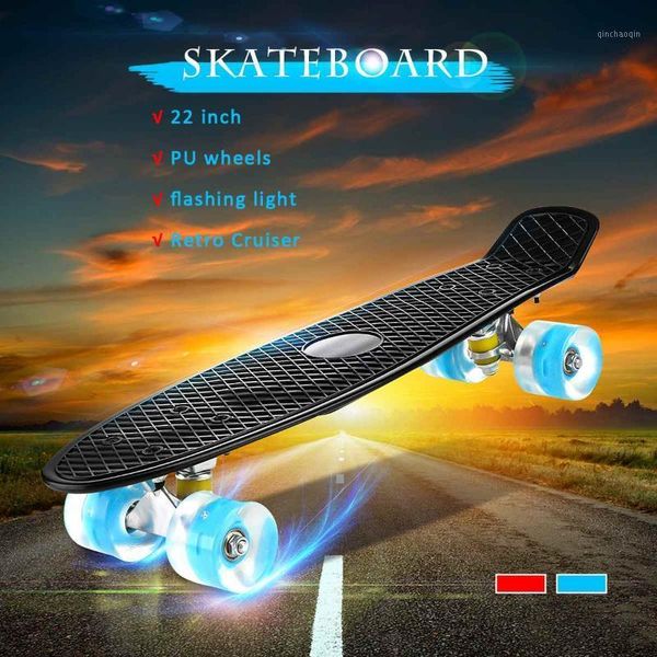 

4 wheels steel bearing skateboard with led flashing wheels 22 in four-wheel mini longboard skate board skateboard outdoor sports1